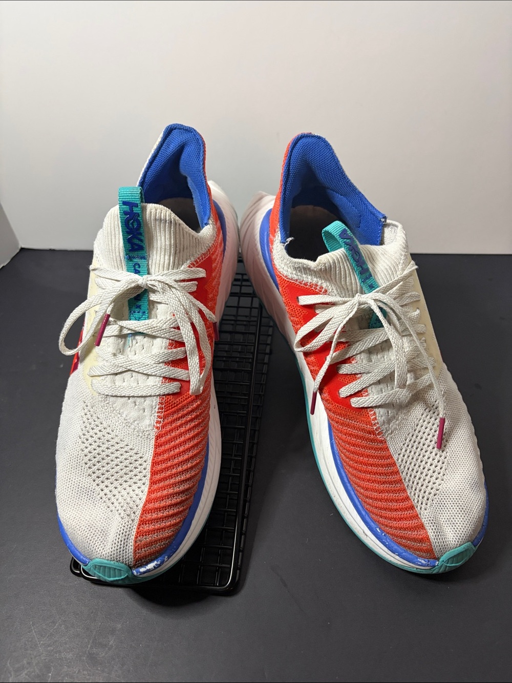 Hoka One One Carbon X White Orange & Blue Men’s Running Shoes - Size 9.5B